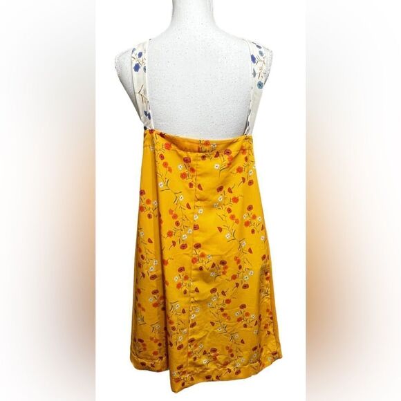 Zara Floral Square Neck Handkerchief Hem Yellow Swing Midi Dress - Picture 7 of 7